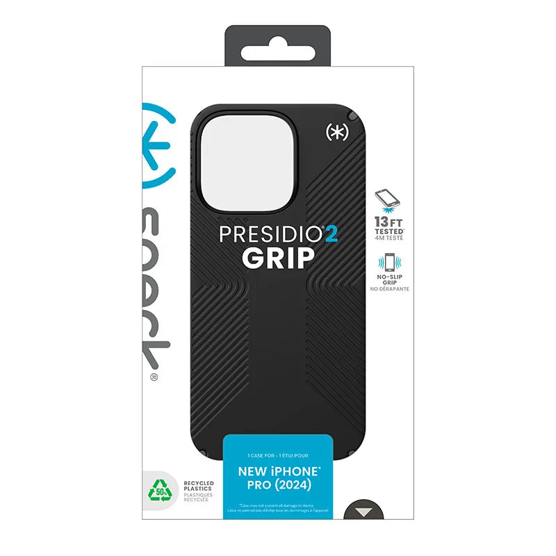 Speck Presidio2 Grip - iPhone 16 Pro dėklas (juoda / Slate Gray / balta)