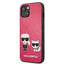 Karl Lagerfeld PU odinis dėklas Karl & Choupette Embossed – skirtas iPhone 13 Mini (fuksijos spalvos)