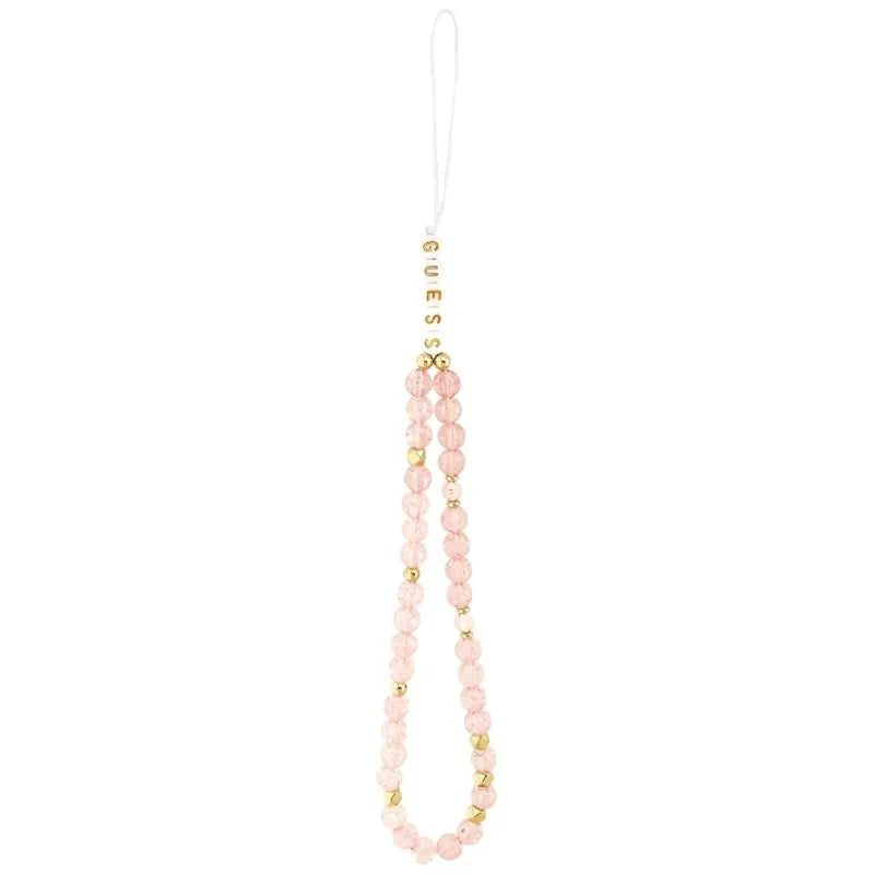 Guess IML Flowers Electro Pearl Strap MagSafe – dėklas iPhone 17 Pro Max (rožinis)
