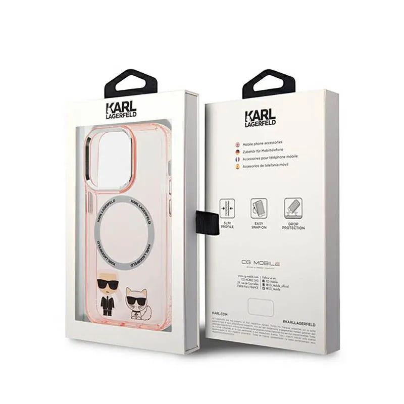 Karl Lagerfeld Karl&Choupette Aluminium MagSafe – dėklas iPhone 14 Pro Max (rožinis)