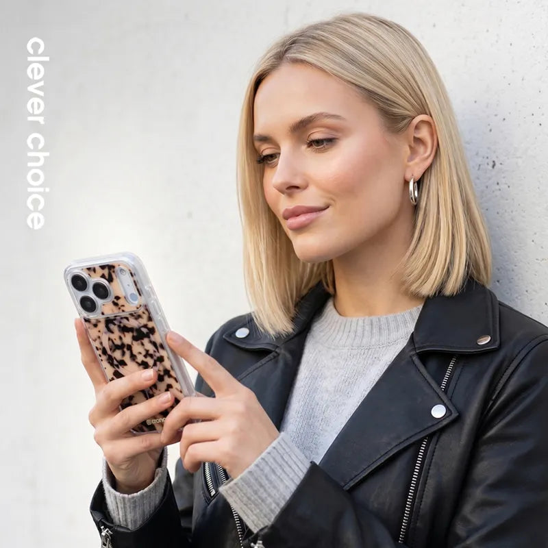 Crong Deluxe MAG Cover – dėklas su MagSafe skirtas iPhone 17 Pro Max (Blonde Tortoise)