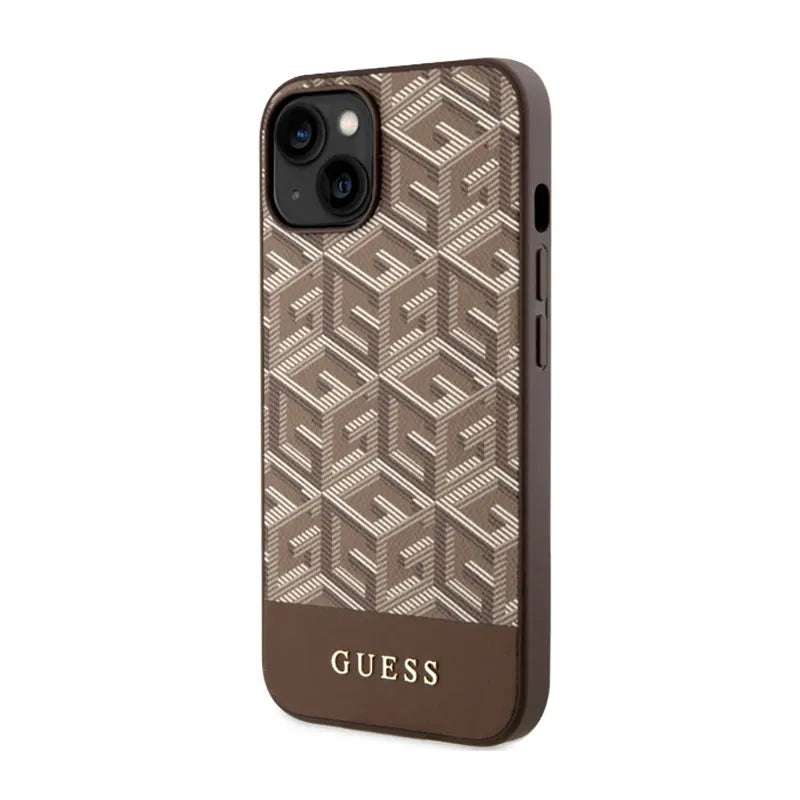 Guess GCube Stripes MagSafe – Dėklas, skirtas iPhone 14 Plus (ruda)