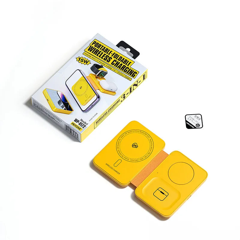 WEKOME WP-U172 – 3-in-1 belaidis įkroviklis su „MagSafe“, skirtas „iPhone“, „Apple Watch“ ir „AirPods“ + veidrodis (geltonas)