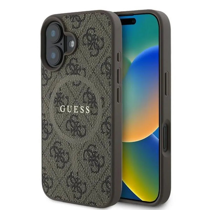 Guess 4G Ring Classic Logo MagSafe – dėklas iPhone 16 Plus (rudas)