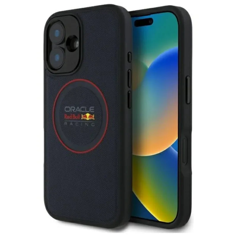 Red Bull Leather Red Ring MagSafe – dėklas iPhone 16 Plus (tamsiai mėlynas)