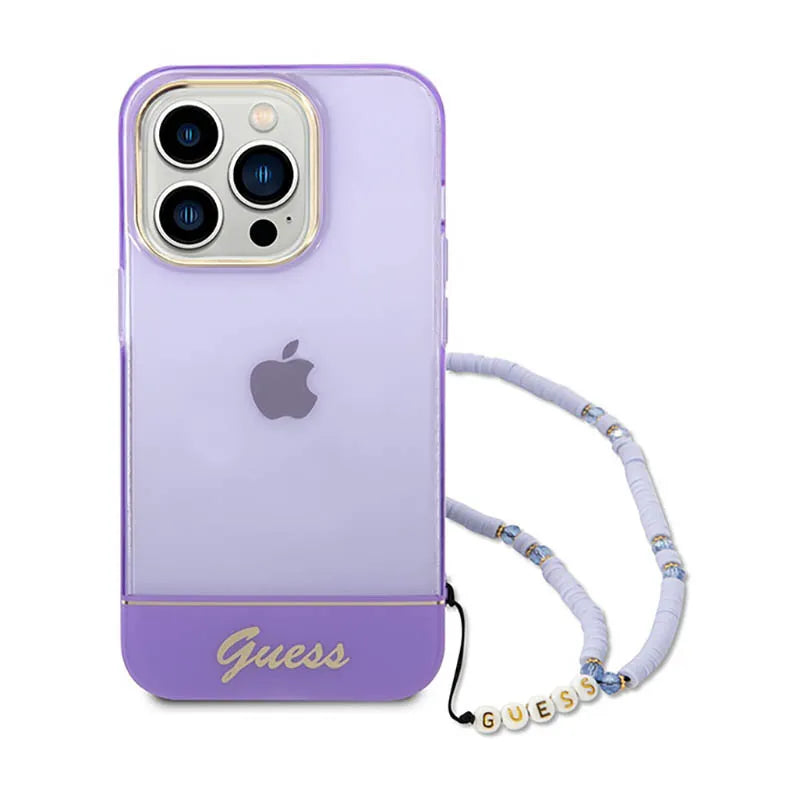 Guess Translucent Pearl Strap - Dėklas iPhone 14 Pro (Violetinis)