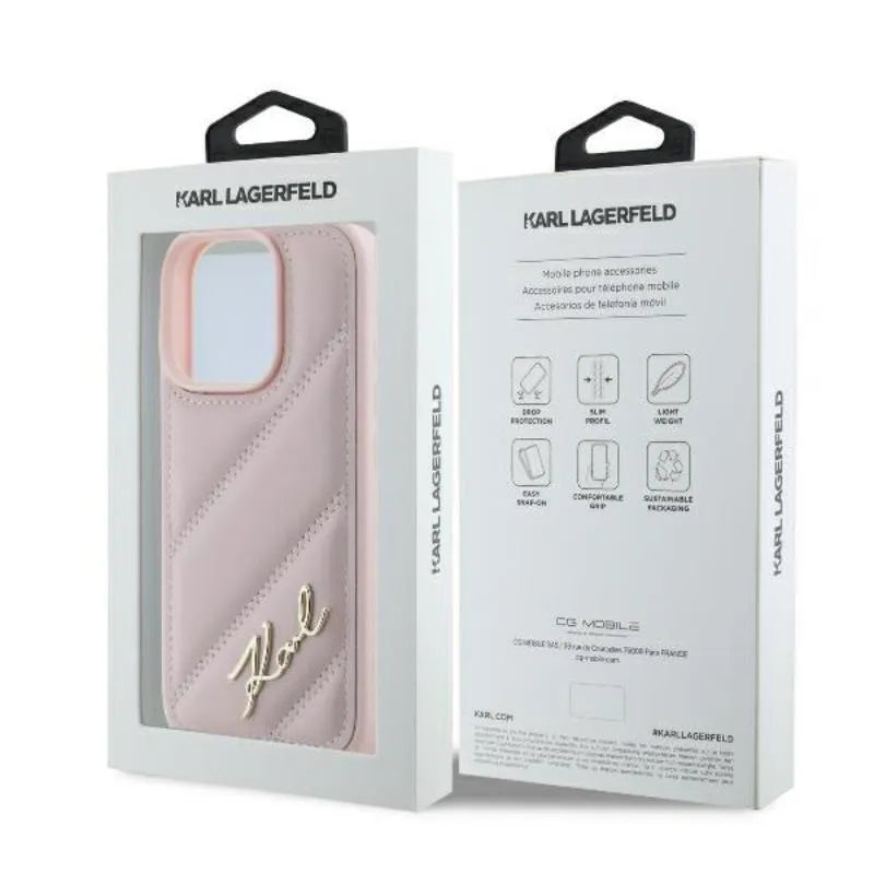 Karl Lagerfeld Quilted Signature – dėklas iPhone 16 Pro (rožinis)