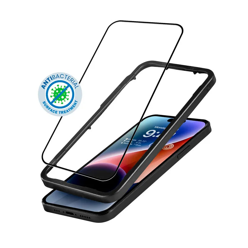 Crong antibakterinis 3D Armor Glass – 9H grūdintas stiklas visam iPhone 14 Pro ekranui + montavimo rėmelis