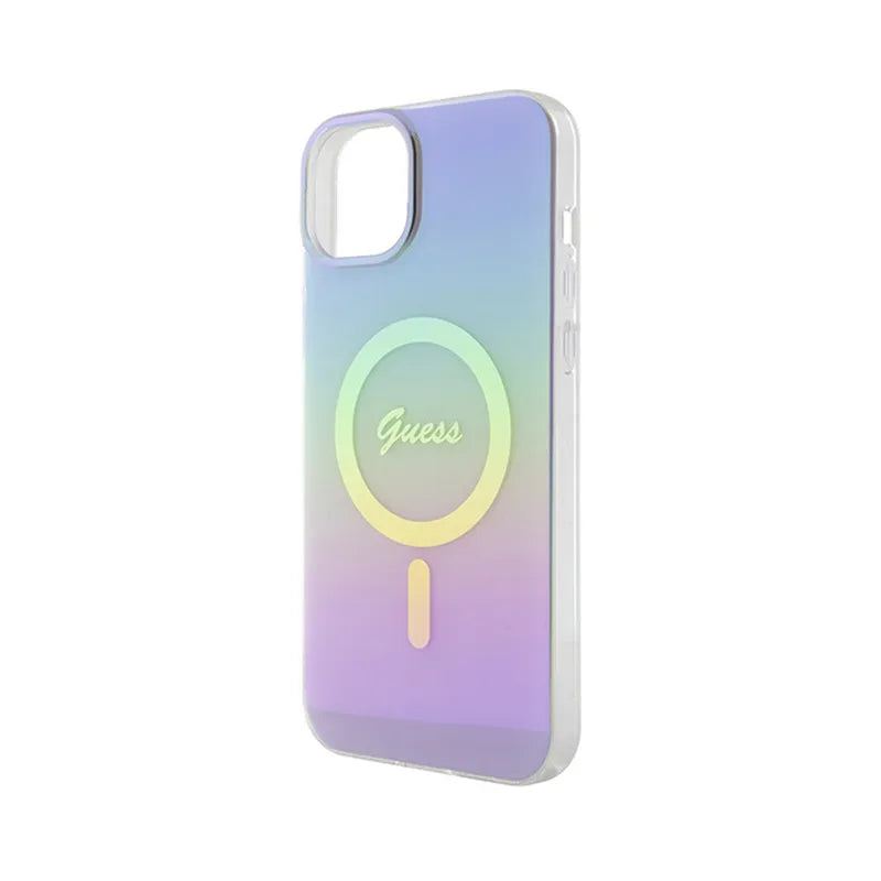 Guess IML Iridescent MagSafe dėklas - iPhone 15 Plus (violetinis)