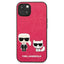 Karl Lagerfeld PU odinis dėklas Karl & Choupette Embossed – skirtas iPhone 13 Mini (fuksijos spalvos)
