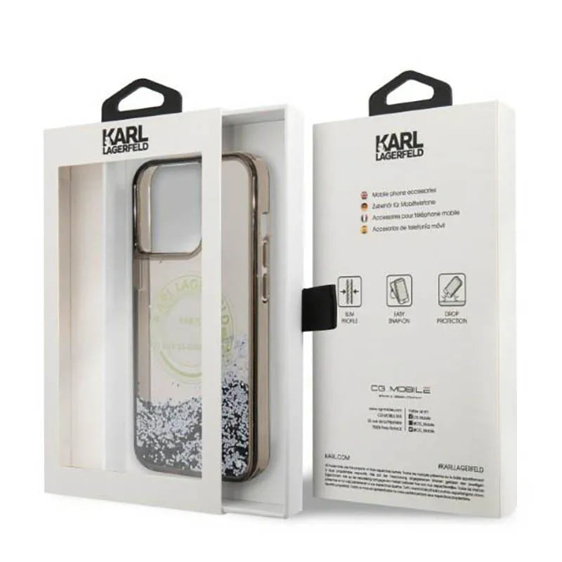 Karl Lagerfeld Liquid Glitter Round RSG Logo dėklas – dėklas iPhone 14 Pro Max (juodas)