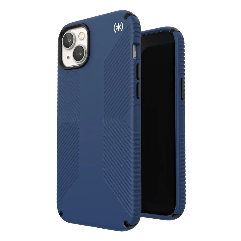 Speck Presidio2 Grip – neslystantis iPhone 15 Plus / 14 Plus dėklas (Coastal Blue / Black / White)
