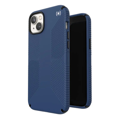 Speck Presidio2 Grip – neslystantis iPhone 15 Plus / 14 Plus dėklas (Coastal Blue / Black / White)