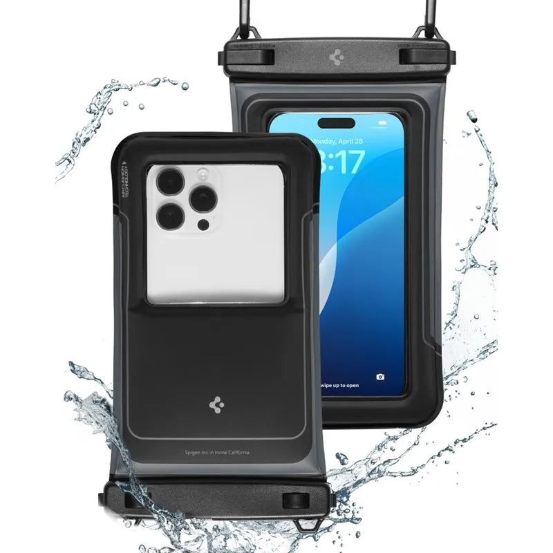 Spigen A611P universalus vandeniui atsparus plaukiojantis dėklas, 2 vnt. – vandeniui atsparus dėklas išmaniesiems telefonams iki 6,9" (matinis juodas)