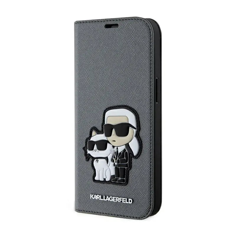 Karl Lagerfeld Booktype NFT Saffiano Karl & Choupette – dėklas iPhone 14 (sidabrinis)