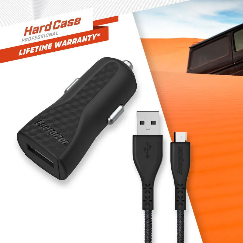 „Energizer HardCase“ – USB-A 1 A automobilinis įkroviklis + „Micro USB“ laidas (juodas)