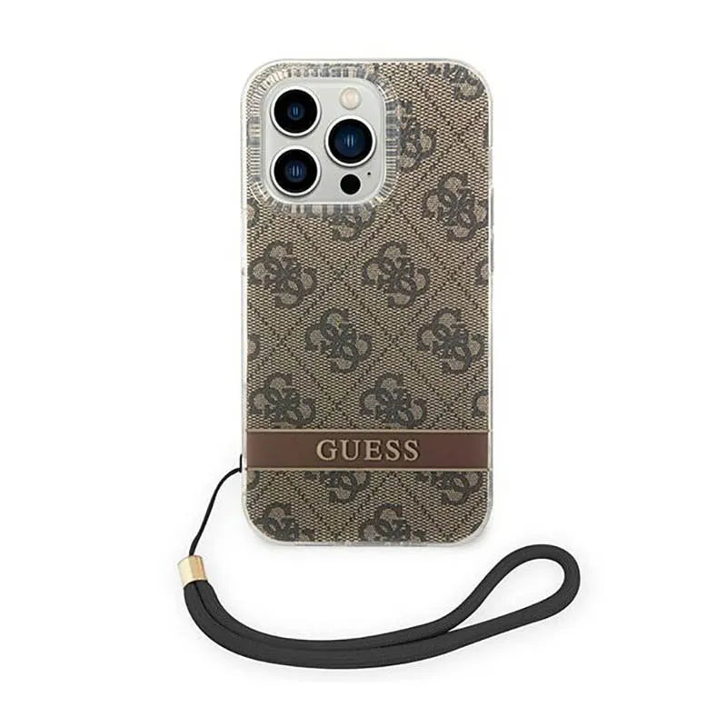 Guess 4G Print Cord - dėklas, skirtas iPhone 14 Pro Max (rudos spalvos)