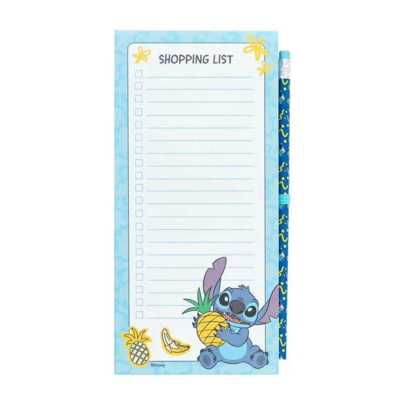 Disney Stitch – Magnetinė užrašų knygelė / pirkinių sąrašas šaldytuvui + pieštukas iš „Tropical“ kolekcijos (10 x 21 cm)