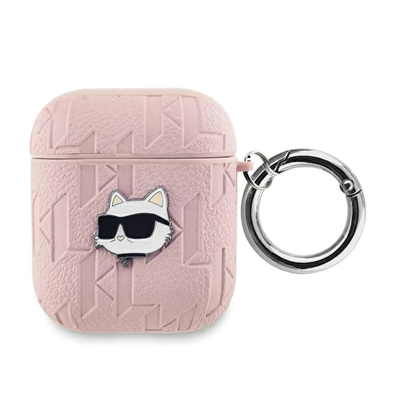 Karl Lagerfeld Monogram Choupette Head – dėklas AirPods 1/2 gen (rožinis)