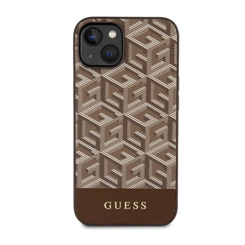 Guess GCube Stripes MagSafe – Dėklas, skirtas iPhone 14 Plus (ruda)
