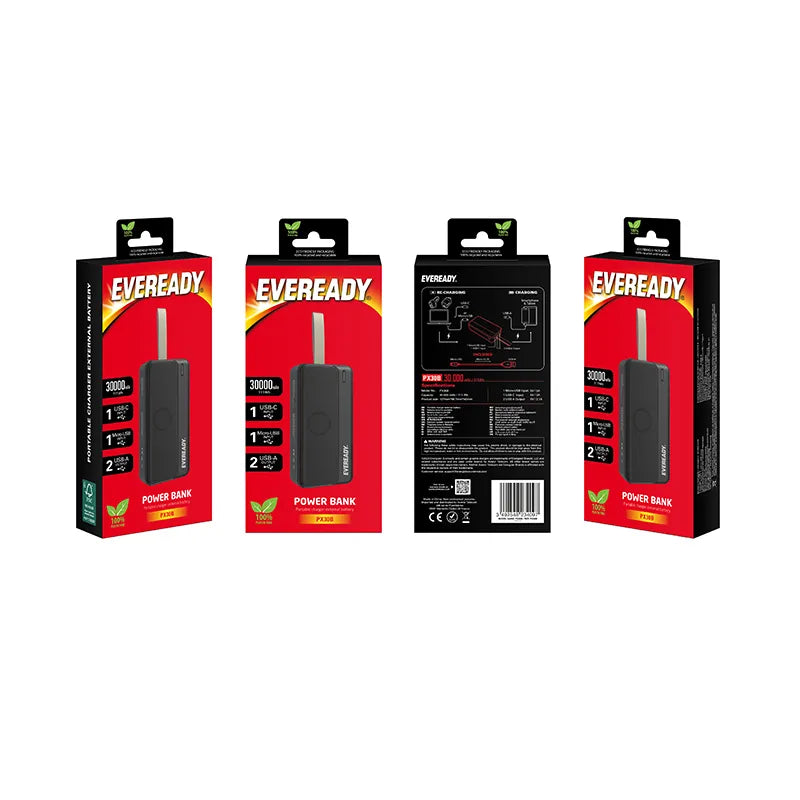 Eveready PX30B – išorinė baterija 30000 mAh 2x USB-A (juoda)