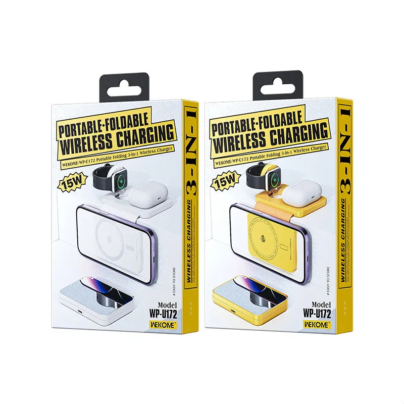 WEKOME WP-U172 – 3-in-1 belaidis įkroviklis su „MagSafe“, skirtas „iPhone“, „Apple Watch“ ir „AirPods“ + veidrodis (geltonas)