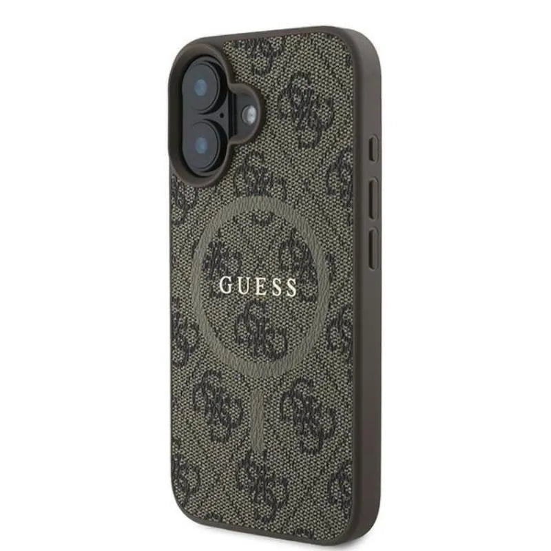 Guess 4G Ring Classic Logo MagSafe – dėklas iPhone 16 Plus (rudas)