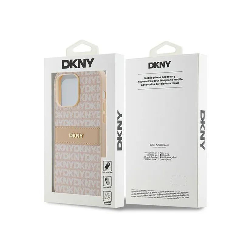 DKNY Leather Mono Stripe & Metal Logo – iPhone 14 Pro dėklas (rožinis)