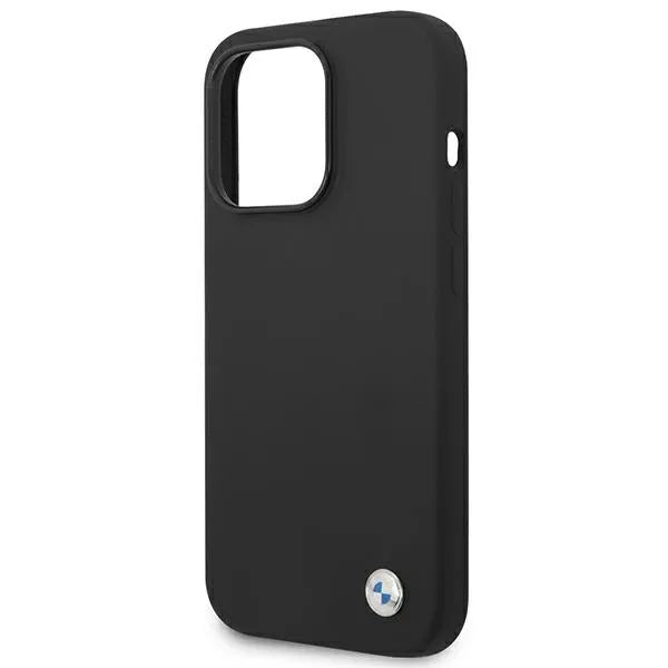 BMW Liquid Silicone dėklas su metaliniu logotipu, skirtas iPhone 14 Pro Max (juodas)