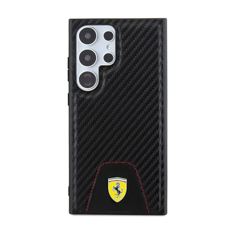 Ferrari Carbon Stitched Bottom – dėklas Samsung Galaxy S24 Ultra (juodas)