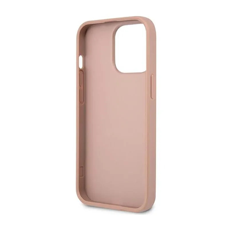 Guess Saffiano Triangle Logo dėklas - dėklas iPhone 14 Pro telefonui (rožinis)