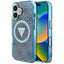Guess IML Metal Glitter 4G Circle Triangle MagSafe – dėklas iPhone 16 (mėlynas)