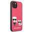 Karl Lagerfeld PU odinis dėklas Karl & Choupette Embossed – skirtas iPhone 13 Mini (fuksijos spalvos)