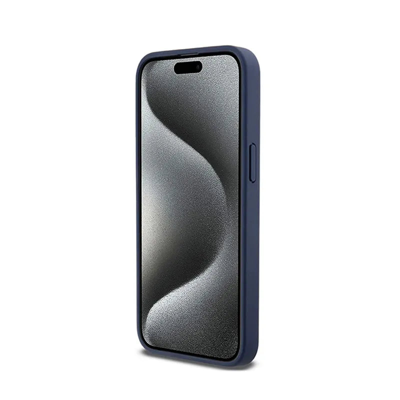 DKNY Leather Mono Stripe & Metal Logo – dėklas, skirtas iPhone 15 Pro Max (mėlynas)