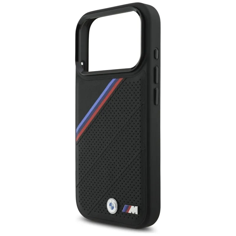 BMW M Tricolor Metal Logo MagSafe – „iPhone 17 Pro“ dėklas (juodas)