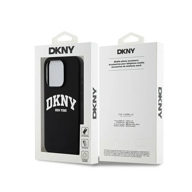 DKNY Liquid Silicone White Printed Logo MagSafe – dėklas iPhone 13 Pro (juodas)