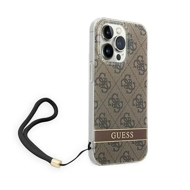 Guess 4G Print Cord - dėklas, skirtas iPhone 14 Pro Max (rudos spalvos)