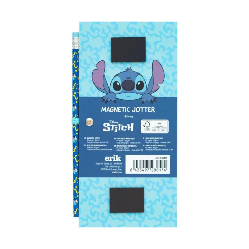 Disney Stitch – Magnetinė užrašų knygelė / pirkinių sąrašas šaldytuvui + pieštukas iš „Tropical“ kolekcijos (10 x 21 cm)