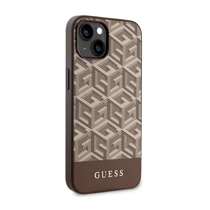 Guess GCube Stripes MagSafe – Dėklas, skirtas iPhone 14 Plus (ruda)