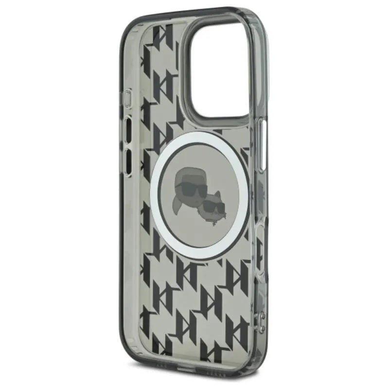 Karl Lagerfeld IML Monogram Karl & Choupette Head MagSafe – dėklas iPhone 16 Pro (juodas)