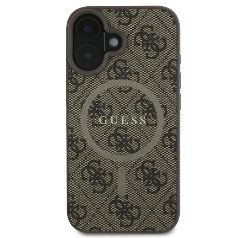 Guess 4G Ring Classic Logo MagSafe – dėklas iPhone 16 Plus (rudas)
