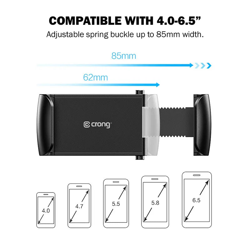 Crong Universal Smart Car Holder – universalus automobilinis telefono laikiklis 4"-6,5" telefonams (juodas)