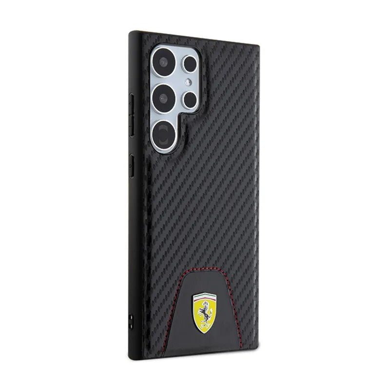 Ferrari Carbon Stitched Bottom – dėklas Samsung Galaxy S24 Ultra (juodas)