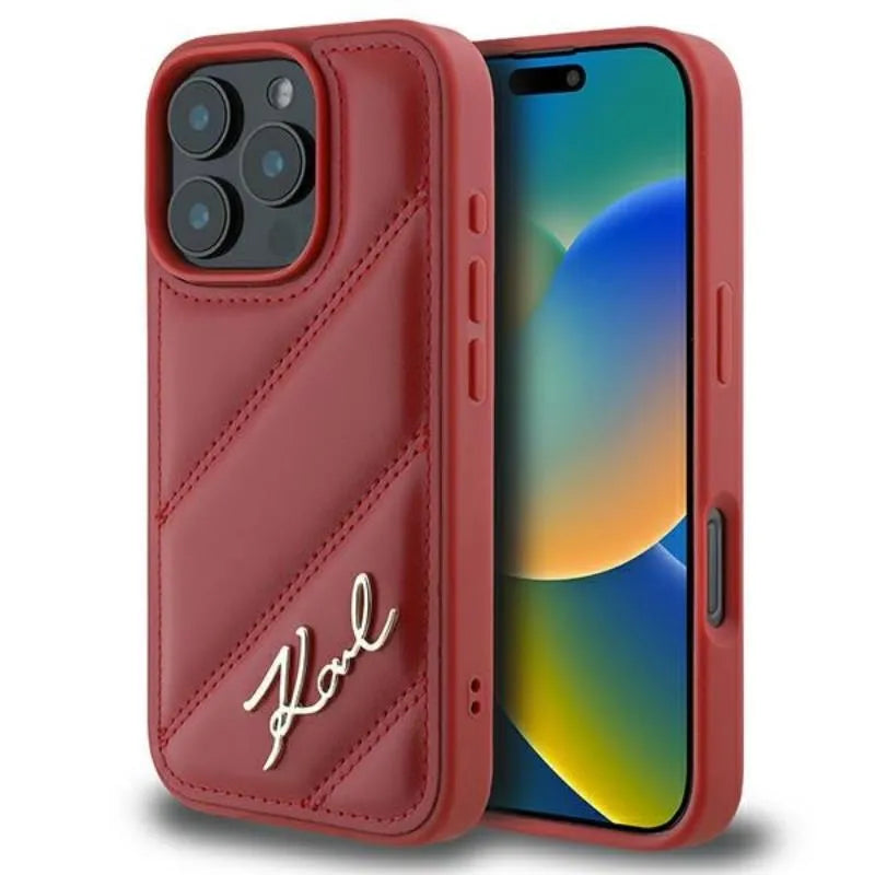 Karl Lagerfeld Quilted Signature – dėklas iPhone 16 Pro (raudonas)