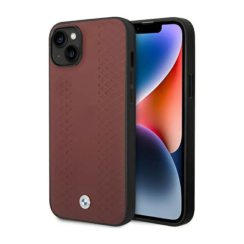 BMW Leather Diamond Pattern – Dėklas, skirtas iPhone 14 (Burgundian)