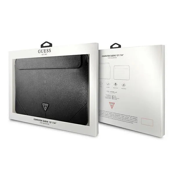 Guess Saffiano Triangle Logo dėklas - 13" / 14" nešiojamojo kompiuterio krepšys (juodas)