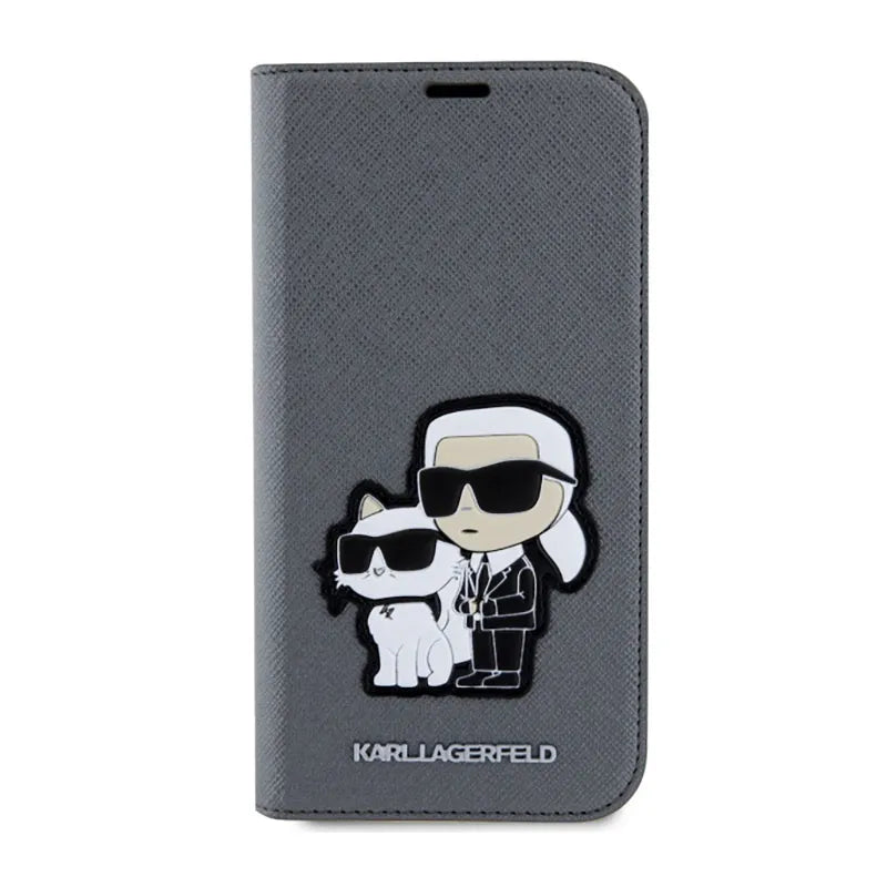 Karl Lagerfeld Booktype NFT Saffiano Karl & Choupette – dėklas iPhone 14 (sidabrinis)