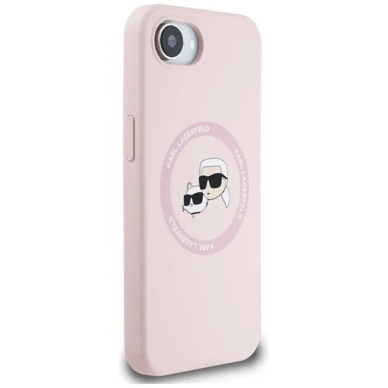 Karl Lagerfeld Silicone Karl & Choupette Heads MagSafe – Dėklas iPhone 16e (rožinis)