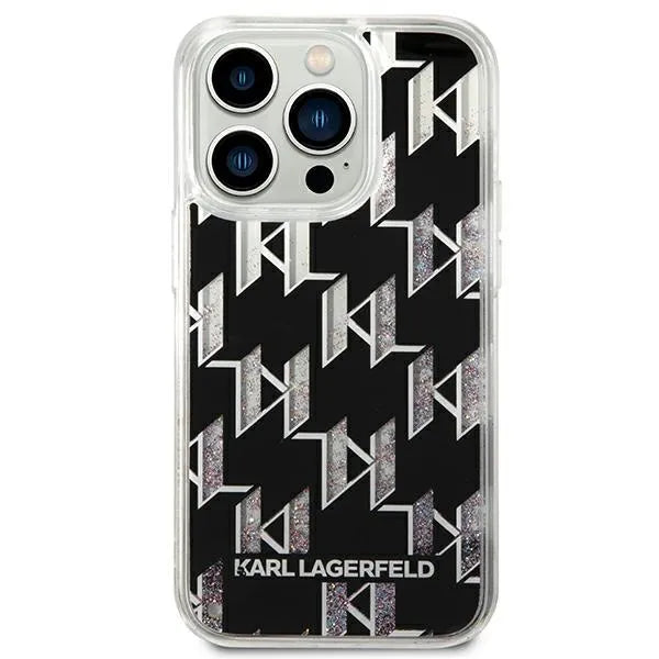 Karl Lagerfeld Monogram Liquid Glitter – dėklas iPhone 14 Pro Max (juodas)