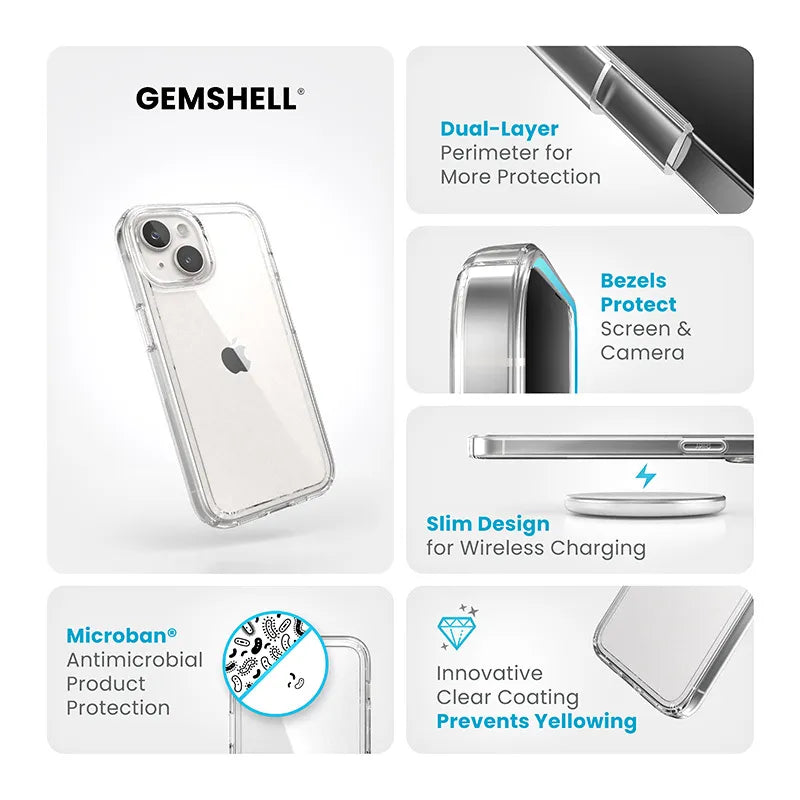 Speck Gemshell – iPhone 17e / 16e / 15 / 14 / 13 dėklas (skaidrus)